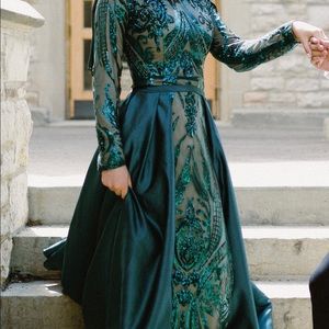 Green sequin gown with over skirt